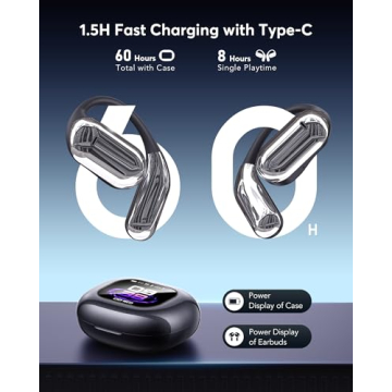 EUQQ AI Language Translation Earbuds, OWS LCD Touchscreen Real-Time Headphones Translator for 144 Languages & Accents, Fit iOS and Android, Ideal for Travel Business Learning (Black)