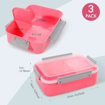 shopwithgreen Set of 3 Salad Food Storage Container To Go, 40 oz Divided Bento Box for Lunch, Snacks...