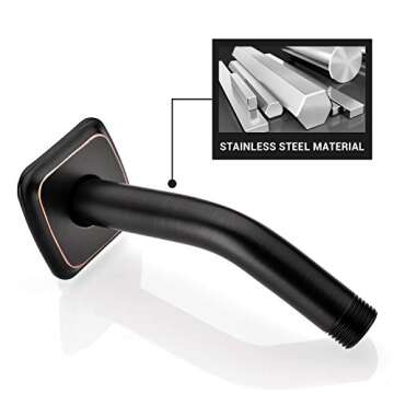 Angled Shower Arm with Flange, 6-Inch Stainless Steel Replacement Extension Tube for Top Shower Head, Wall Mounted, Oil Rubbed Bronze