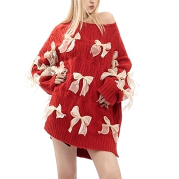 Kawaii Bow Crew Neck Sweater for Young Women