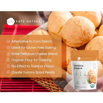 Kate Naturals Tapioca Starch Flour for Baking, Cooking & Boba Pearls (12oz, Organic, Non-GMO, Gluten...