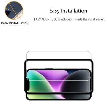HKKAIS Easy Alignment Frame Designed For iPhone14 Plus Tempered Glass Screen Protector 2-Pack Camera Lens Protector Film 2-Pack