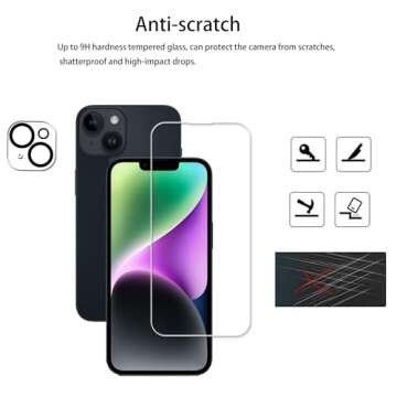 HKKAIS Easy Alignment Frame Designed For iPhone14 Plus Tempered Glass Screen Protector 2-Pack Camera Lens Protector Film 2-Pack