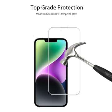 HKKAIS Easy Alignment Frame Designed For iPhone14 Plus Tempered Glass Screen Protector 2-Pack Camera Lens Protector Film 2-Pack