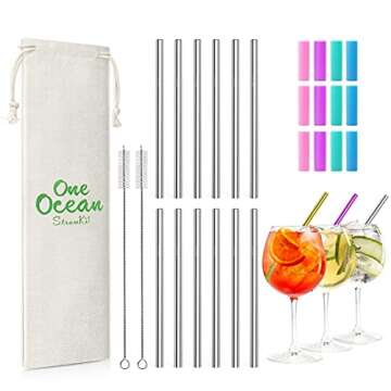 Teivio 12 Pack + Cleaning Brush, 5-inch Extra Short Reusable Stainless Steel Drink Straws for Cockta...