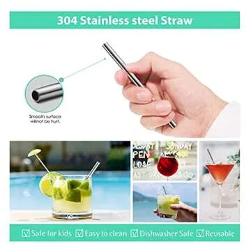 Teivio 12 Pack Reusable Stainless Steel Drink Straws