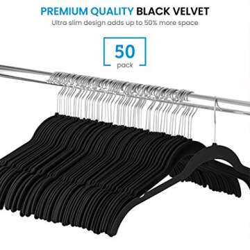 ZOBER (50 Pack) Premium Velvet Shirt Non Slip Clothes Ultra Slim Hangersfor Tops, Dress Shirts, Blouses, Strappy Dresses, Delicates- Gain 50% Closet Space, 360° Swivel Hook