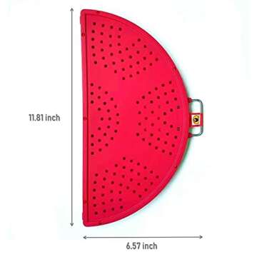 EZ KITCHEN Foldable Splatter Screen Strainer, Silicone Splatter Screen with Folding Handle, Splatter Screen for Frying Pan 11 3/4-Inch, Bi-Fold Multifunction Splatter Shields, Red