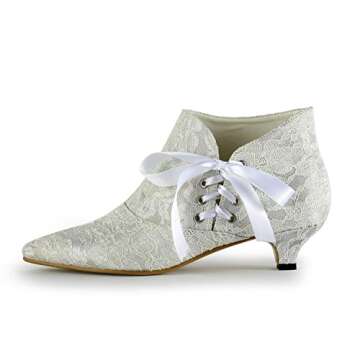 Minishion Women's Fashion Kitten Heel White Lace Bridal Wedding Ankle Boots US 10