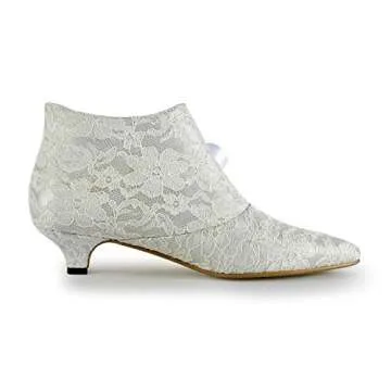 Minishion Women's Fashion Kitten Heel White Lace Bridal Wedding Ankle Boots US 10