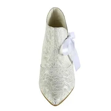 Minishion Women's Fashion Kitten Heel White Lace Bridal Wedding Ankle Boots US 10