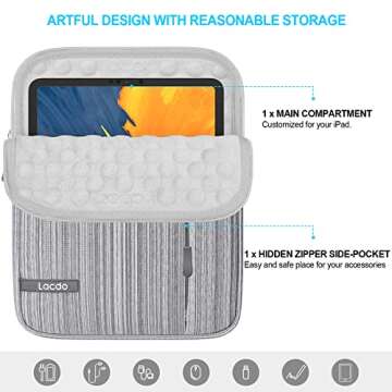Lacdo Tablet Sleeve Case for 11 inch iPad Pro M4 | 11 inch iPad Air M2 | 10.9 inch iPad | 10.2 inch iPad | 10.9 inch iPad Air 5 4 | 10.5" iPad Pro | 11 inch Galaxy Tab A9+ Protective Bag, Dark Gray