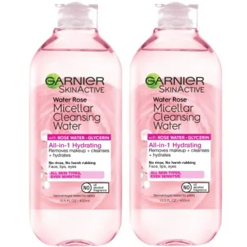 Garnier Micellar Water with Rose Water and Glycerin, Hydrating Facial Cleanser & Makeup Remover, For...