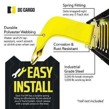 DC Cargo E-Track 2" x 6" Rope Tie-Offs - 10-Pack - E Track Accessories - Rope Tie-Off Cargo Tie-Downs w/E-Track Spring Fittings for Load Securement Tie-Down in Pickups, Trailers, Trucks, Vans, Cars