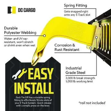 DC Cargo E-Track 2" x 6" Rope Tie-Offs - 10-Pack - E Track Accessories - Rope Tie-Off Cargo Tie-Downs w/E-Track Spring Fittings for Load Securement Tie-Down in Pickups, Trailers, Trucks, Vans, Cars
