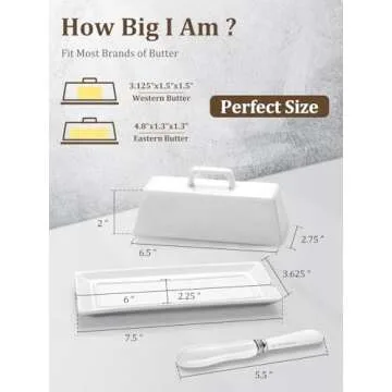 Yedio Porcelain Butter Dish with Lid and Knife for Countertop Refrigerator，White Ceramic Covered B...