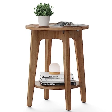VASAGLE Small Round Side Table with Lower Shelf