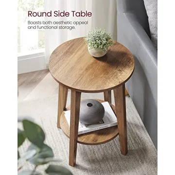 VASAGLE Small Round Side Table with Lower Shelf