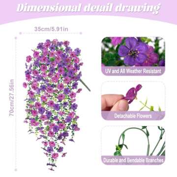 Hrobek Artificial Fake Hanging Plants Flowers for Spring Outdoor Outside Decor, Faux Mums Silk Reali...