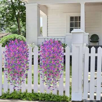 Hrobek Artificial Fake Hanging Plants Flowers for Spring Outdoor Outside Decor, Faux Mums Silk Realistic Flower, 2 Pcs UV Resistant Look Real Plastic Decorations for Porch Home Patio Balcony Yard