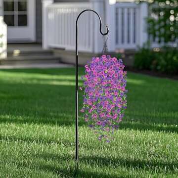 Hrobek Artificial Fake Hanging Plants Flowers for Spring Outdoor Outside Decor, Faux Mums Silk Realistic Flower, 2 Pcs UV Resistant Look Real Plastic Decorations for Porch Home Patio Balcony Yard