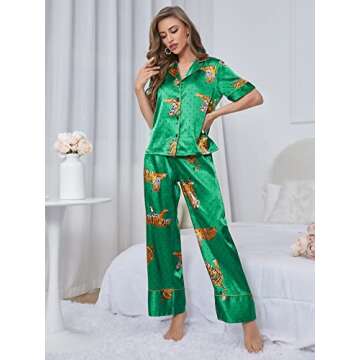 Comfortable WDIRARA Green Tiger Print Pajama Set