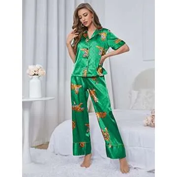 Comfortable WDIRARA Green Tiger Print Pajama Set