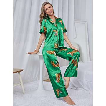 Comfortable WDIRARA Green Tiger Print Pajama Set