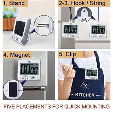 HOME MOST 3" Large Display Kitchen Timer - Digital Timer Magnetic Back Loud Alarm On A Rope- White Cooking Timers For Kitchen Teachers Students Games Kids Meetings - Sports Timer For Workouts Exercise