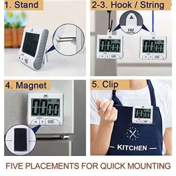 HOME MOST 3" Large Display Kitchen Timer - Digital Timer Magnetic Back Loud Alarm On A Rope- White Cooking Timers For Kitchen Teachers Students Games Kids Meetings - Sports Timer For Workouts Exercise