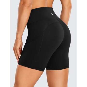 CRZ YOGA Women's Naked Feeling Light Running Shorts 6 Inches - High Waisted Gym Biker Compression Shorts with Pockets Black Small