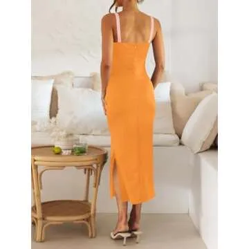 Fisoew Women's Spaghetti Strap Colorblock Maxi Dress