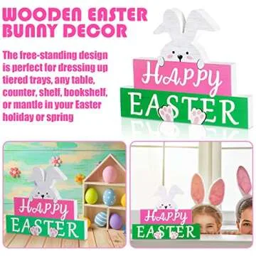 Happy Easter Bunny Wooden Table Sign Decoration