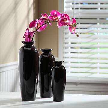 Set of 3 Elegant Black Ceramic Vases for Home Decor