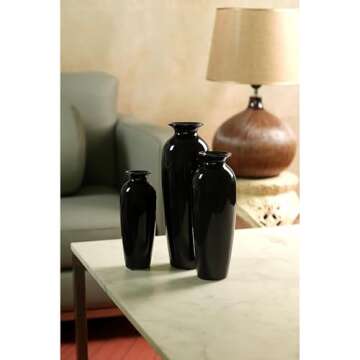 Set of 3 Elegant Black Ceramic Vases for Home Decor