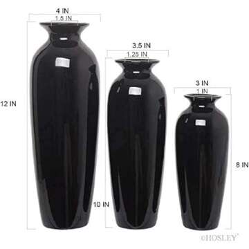 Set of 3 Elegant Black Ceramic Vases for Home Decor
