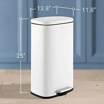 happimess HPM1011C Curtis 8-Gallon Step-Open Trash Can with Soft-Close Lid, Modern, Minimalistic, Fingerprint Proof for Home, Kitchen, Laundry Room, Office, Bedroom, Bathroom, White
