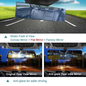 SkycropHD Anti Glare Car Interior Rear View Mirror, Clip on Wide Angle Panoramic Rearview Mirror to ...