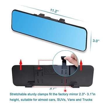 SkycropHD Anti Glare Car Interior Rear View Mirror, Clip on Wide Angle Panoramic Rearview Mirror to Eliminate Blind Spots – Flat, Blue,11.2in (290mm)