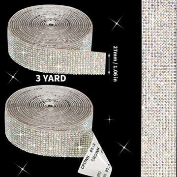 Self Adhesive Crystal Rhinestone Diamond Ribbon DIY Decoration Sticker with 2 mm Rhinestones for Arts Crafts, DIY Event Car Phone Decoration (1.06 x 108 Inch)
