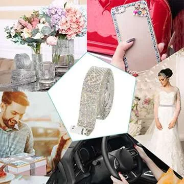 Self Adhesive Crystal Rhinestone Diamond Ribbon DIY Decoration Sticker with 2 mm Rhinestones for Arts Crafts, DIY Event Car Phone Decoration (1.06 x 108 Inch)