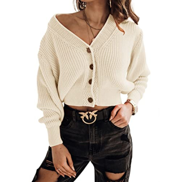 Chic Women's Button Down Cropped Cardigans - Stylish & Versatile Beige Sweater