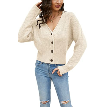 Stylish Women's Button Down Cropped Cardigans - Cozy Beige Sweater