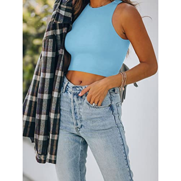 REORIA Women's Sleeveless High Neck Racerback Crop Top