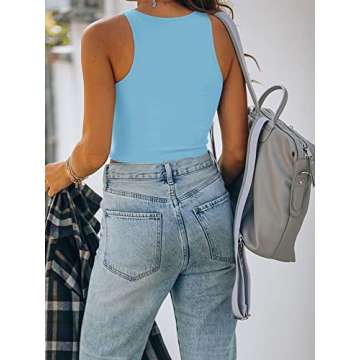 REORIA Women's Sleeveless High Neck Racerback Crop Top