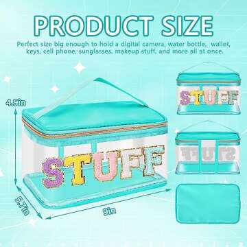 Iqimott Preppy Clear Makeup Cosmetic Bag - Stylish Waterproof Organizer with Glitter Letters