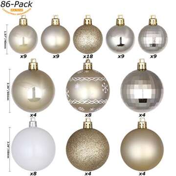 Sea Team 86-Pack Shatterproof Gold Christmas Ball Ornaments Set