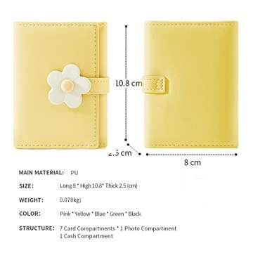 Cute Small Wallet for Girls Women Tri-folded Wallet Cash Pocket flowers PU Leather Print Card Holder Coin Purse with ID Window (2-yellow)