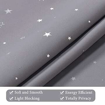 H.VERSAILTEX Blackout Star Curtains for Kids Room, Grey