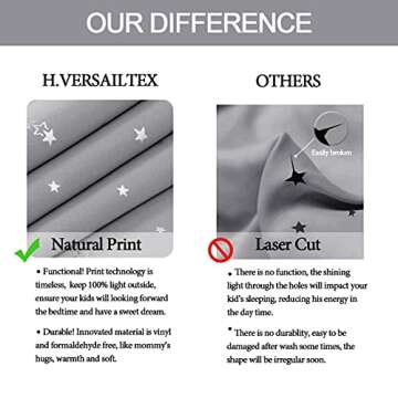 H.VERSAILTEX Blackout Star Curtains for Kids Room, Grey